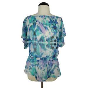 ROCK & REPUBLIC Sheer S SMALL Blu Print Kimono Top
